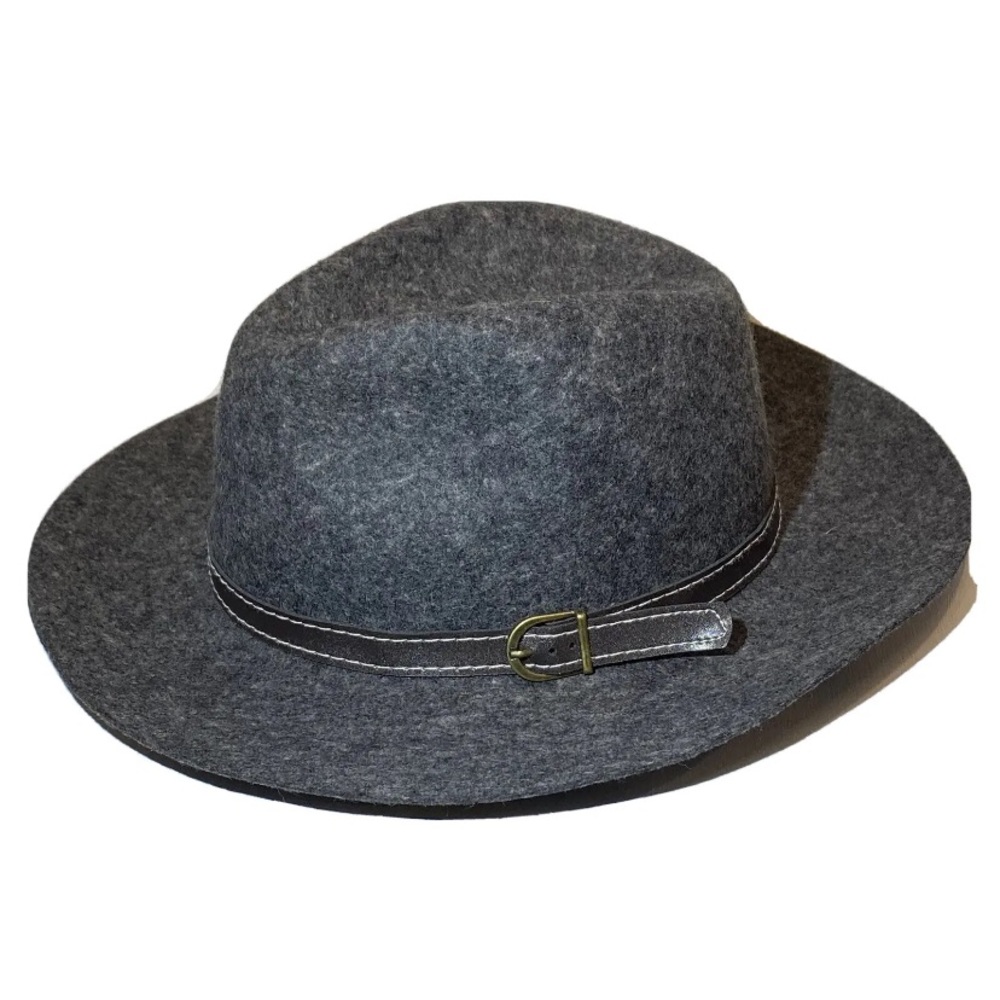 Steve Madden Womens Felted 100% Wool Wide Brim Fedora Charcoal Gray Hat One Size